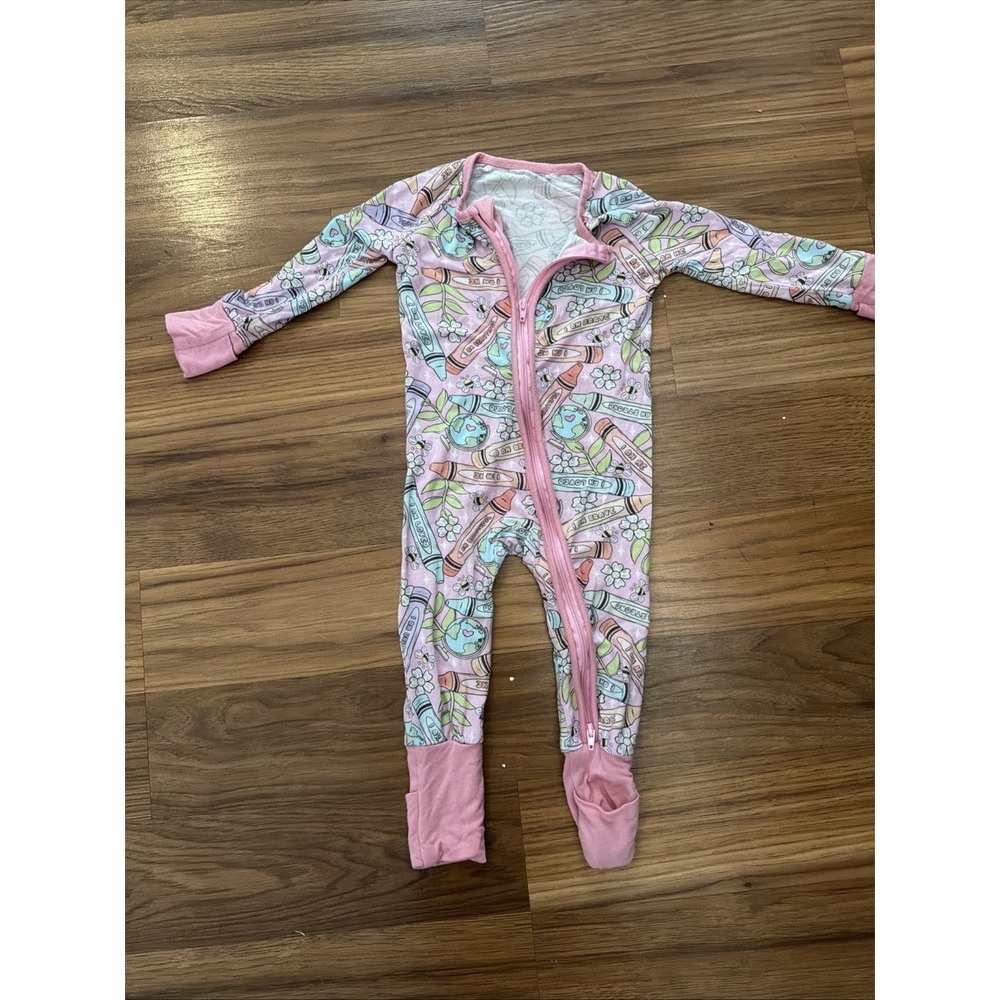 Bamboo Baby Girls 3-6 Months Pink I Am Loved Footie Sleeper Pajamas VGC